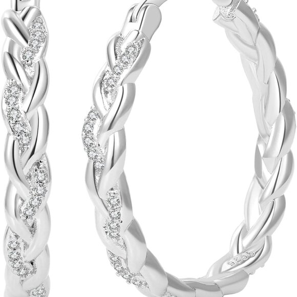 Luxurious Twisted Hoop Earrings for Women - AAA+ Cubic Zirconia, 14K Gold Plated - Picture 1 of 6